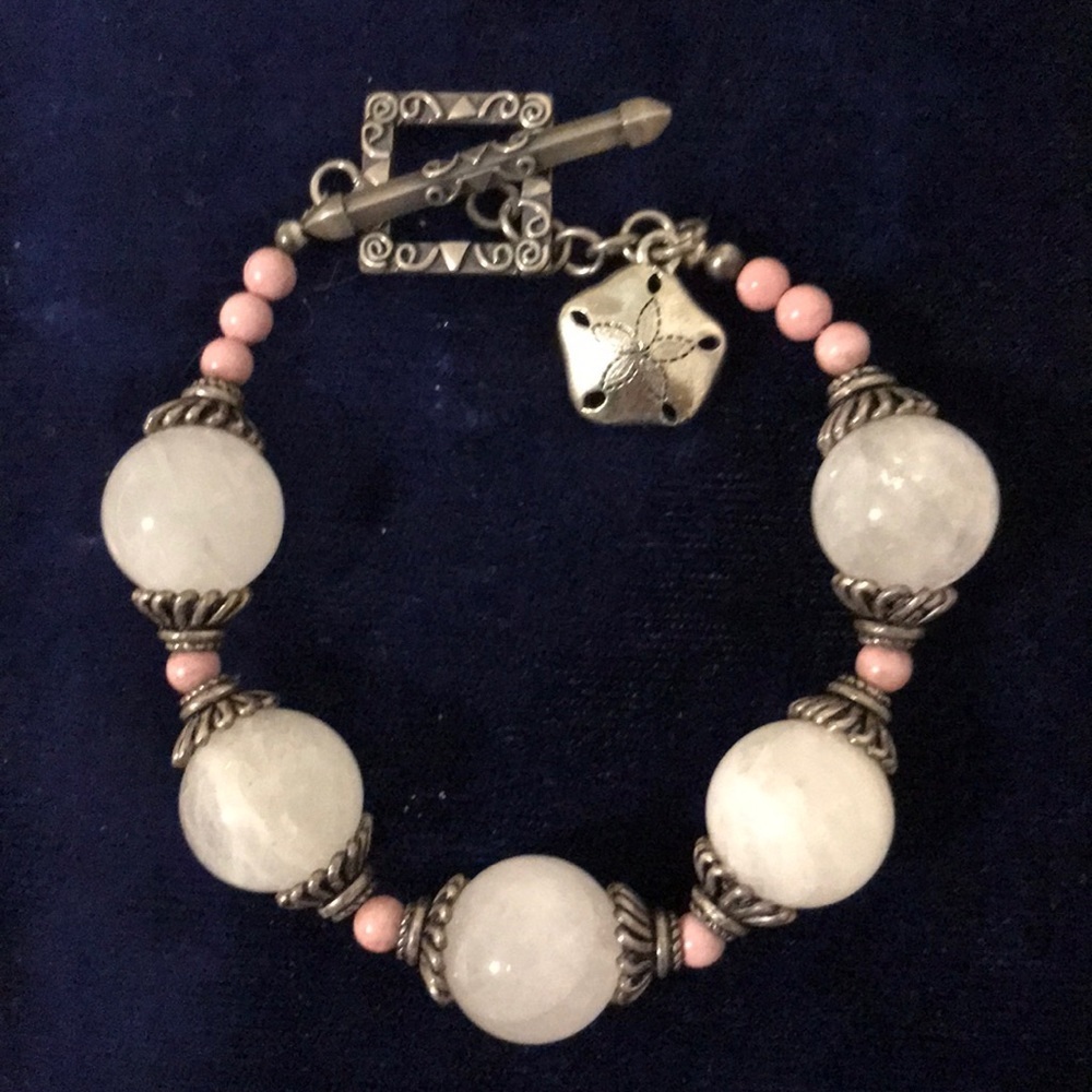 NEW Quartz, Pink Turquoise, Silver Bracelet